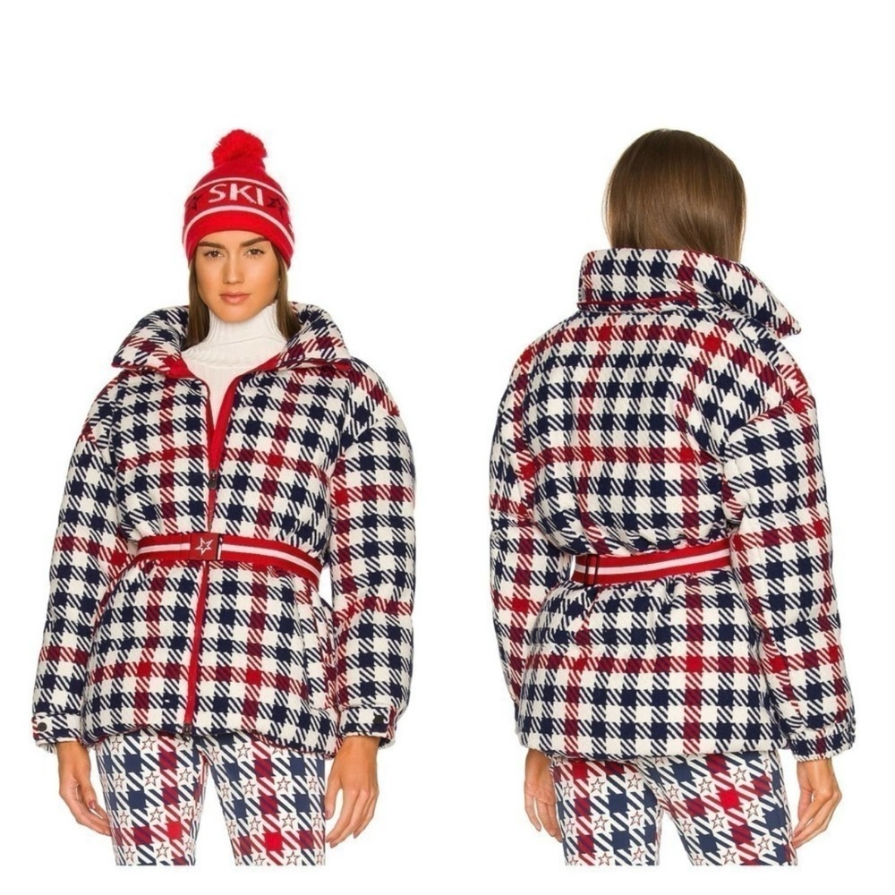 Perfect Moment Star Gingham Poly Wool coat jacket Red Blue White houndstooth